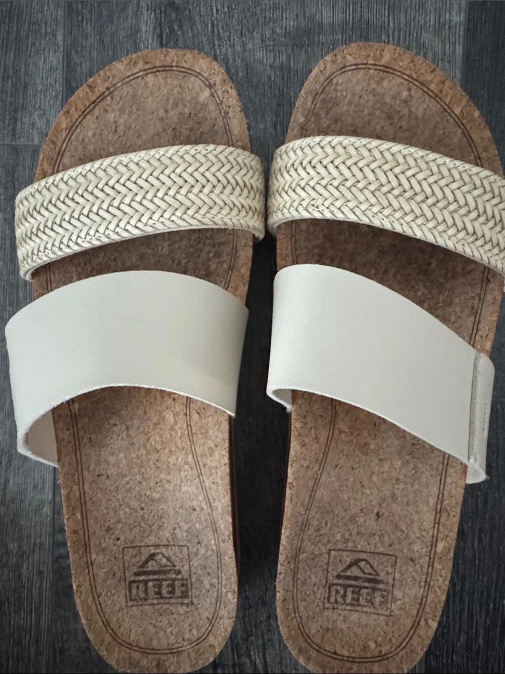 Reef Cushion Vista Hi Braided Slide sandals Vintage Cream Size 8